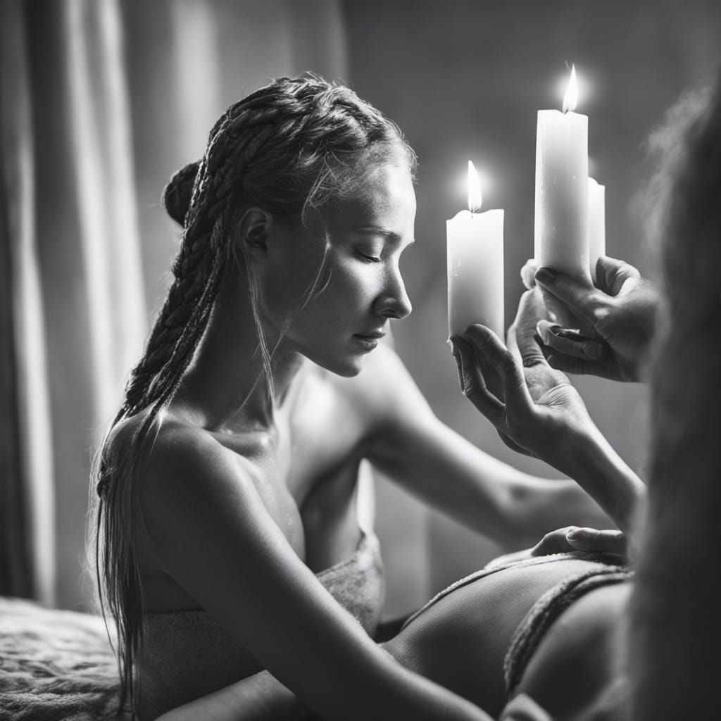 Monochromatic Photo of Tantric Massage with Candles