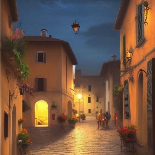 Charming Italian Town at Twilight by Dmitri Danish