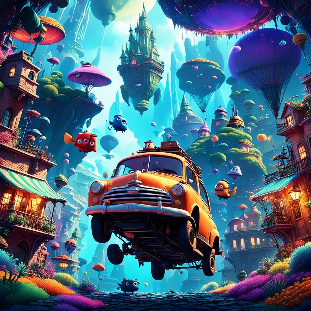 An animation showcasing a surreal world where everything is upside down.