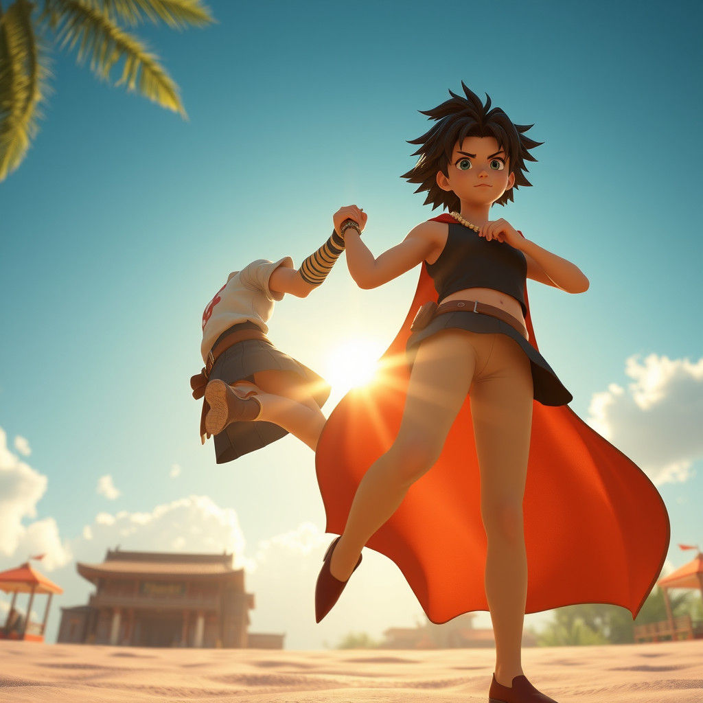 Dynamic Heroes in Animated Style, Sunny Day