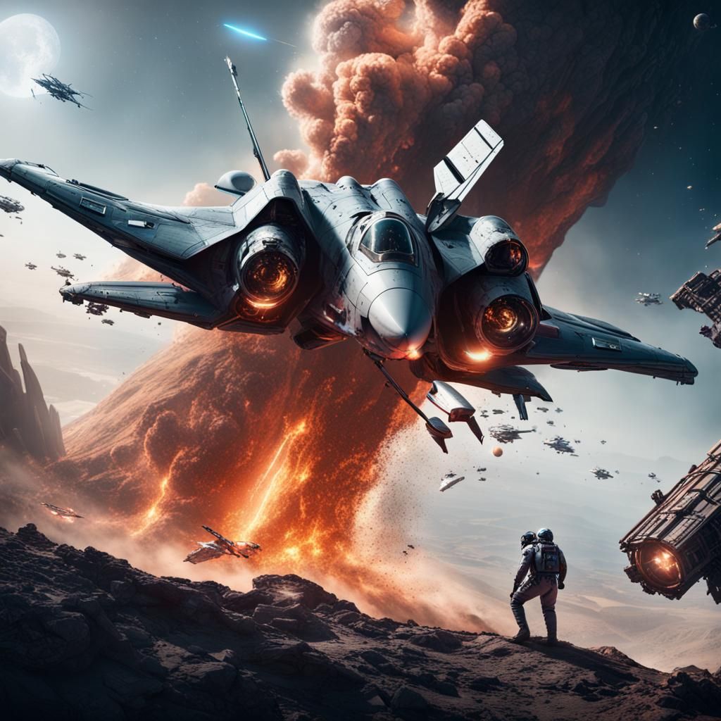 Space Fighter Crash in Detailed Matte Painting