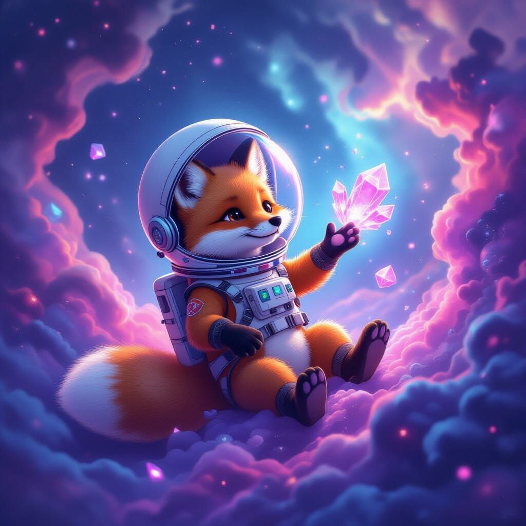 Whimsical Fox Astronaut in Cosmic Nebula