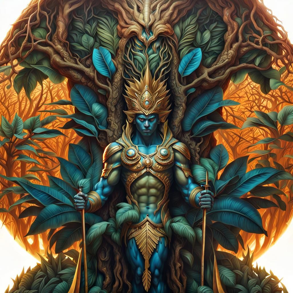 Godlike Human-Mangrove Hybrid in Sci-Fi Scene