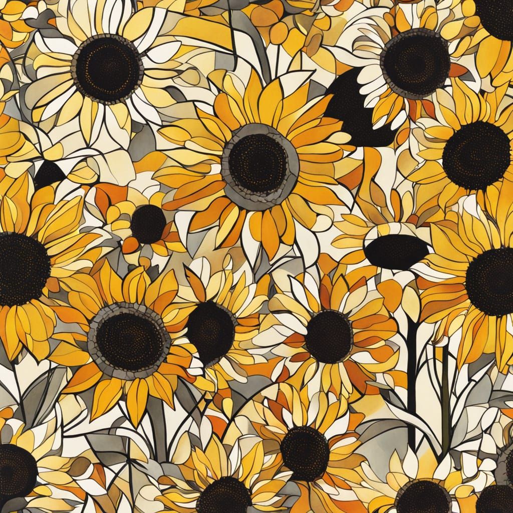 Mondrianesque Abstractions of Sunflowers in Yellow Shades