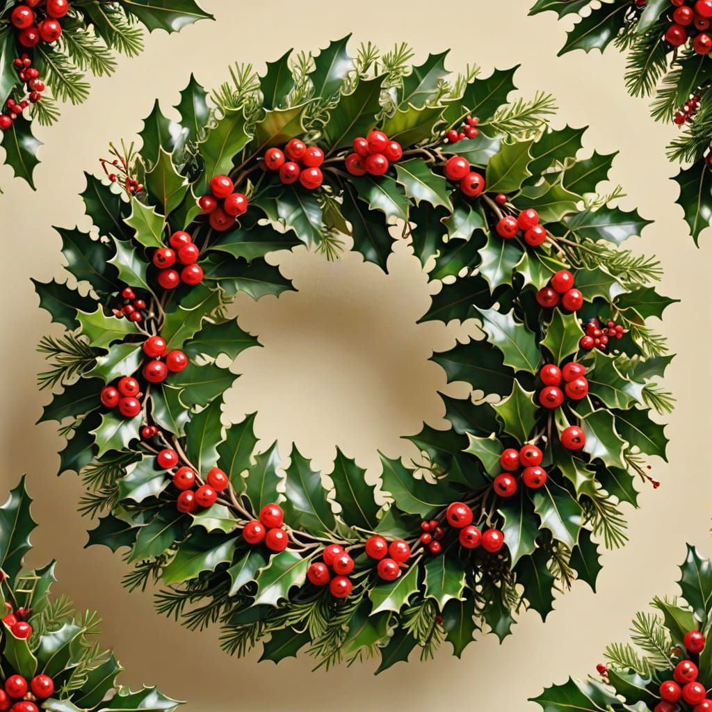 Holly Christmas Wreath Still Life Oil Painting