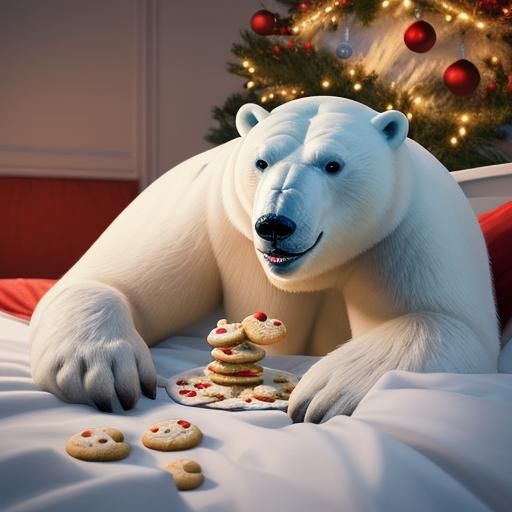 Polar Bear's Christmas Cookie Feast: Hyperrealistic Digital ...