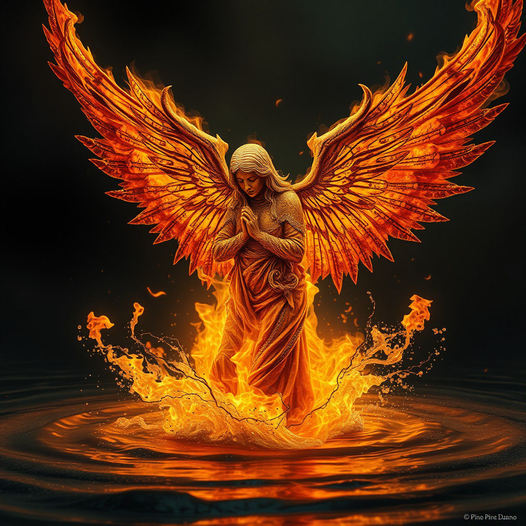 Fiery Gothic Angel Emerges from Water