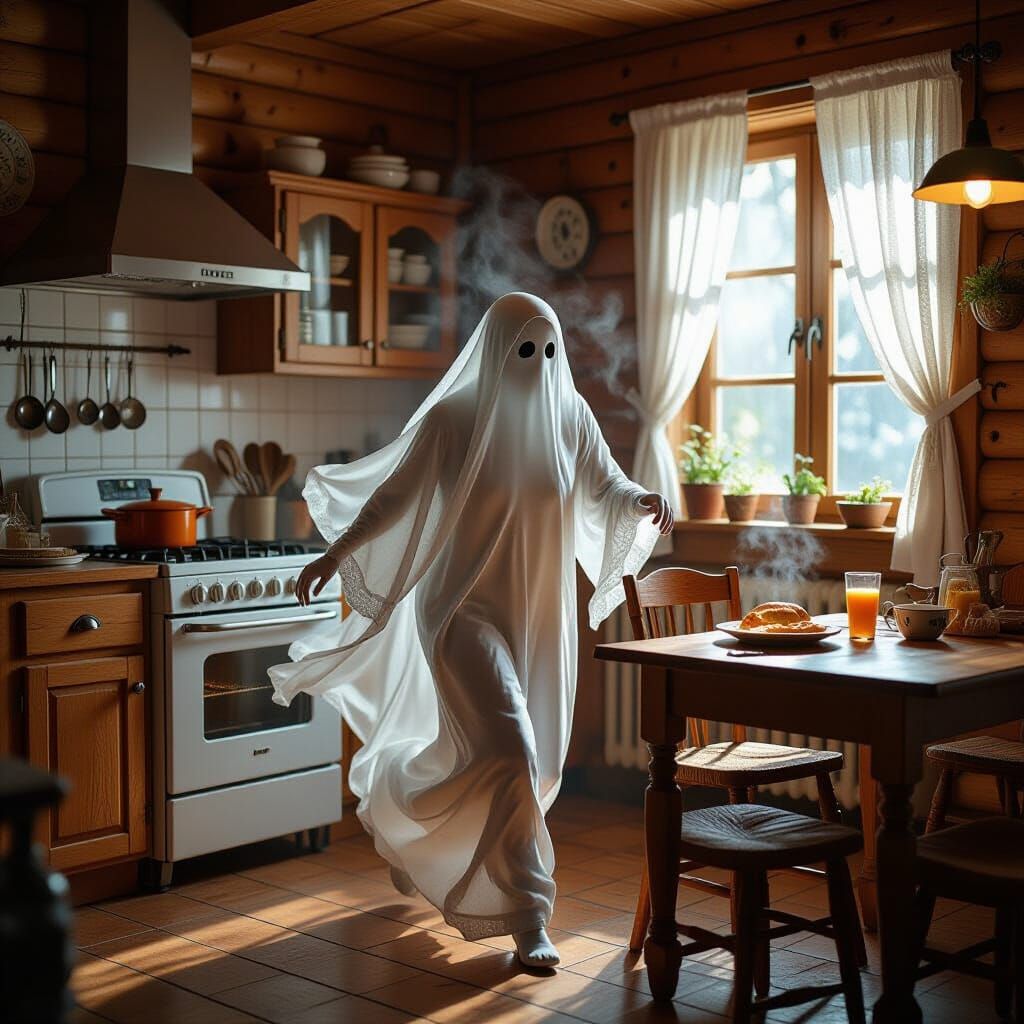 Ghost's Fast Food Fright in Art Nouveau Style