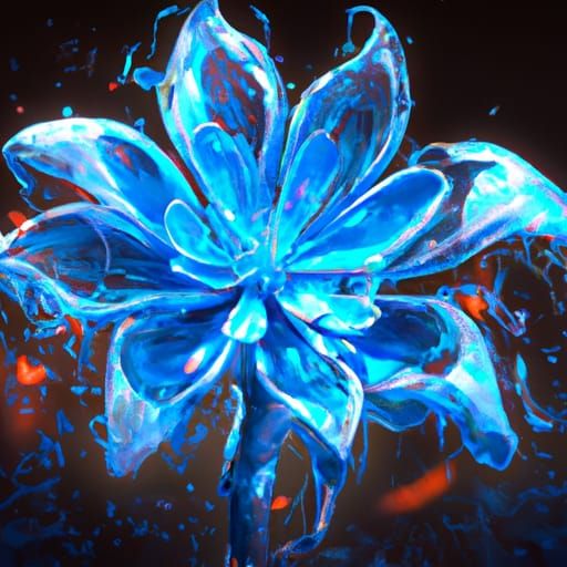 Blue Fire Flower of Ice: 8K Concept Art