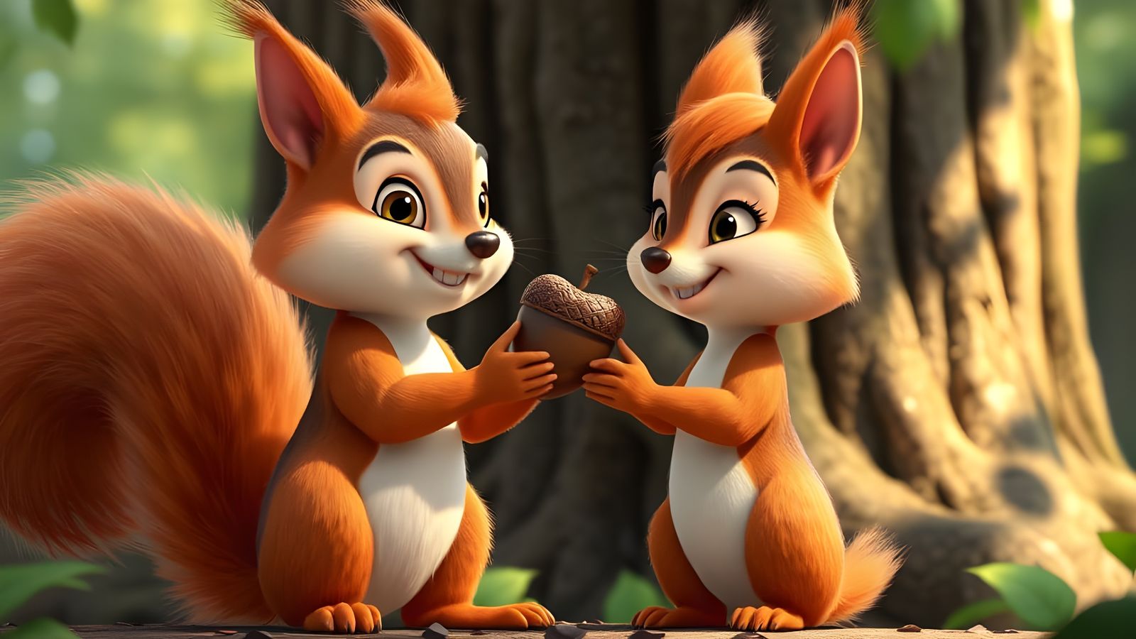 Squirrels Exchange Valentines in a Whimsical Cartoon