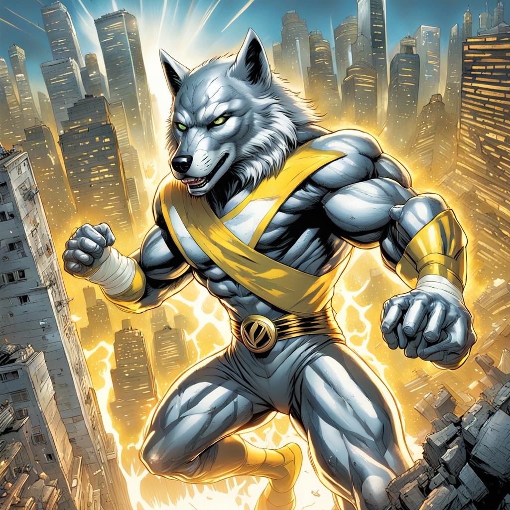 Epic Wolf Superhero Battle in Comic Book Art