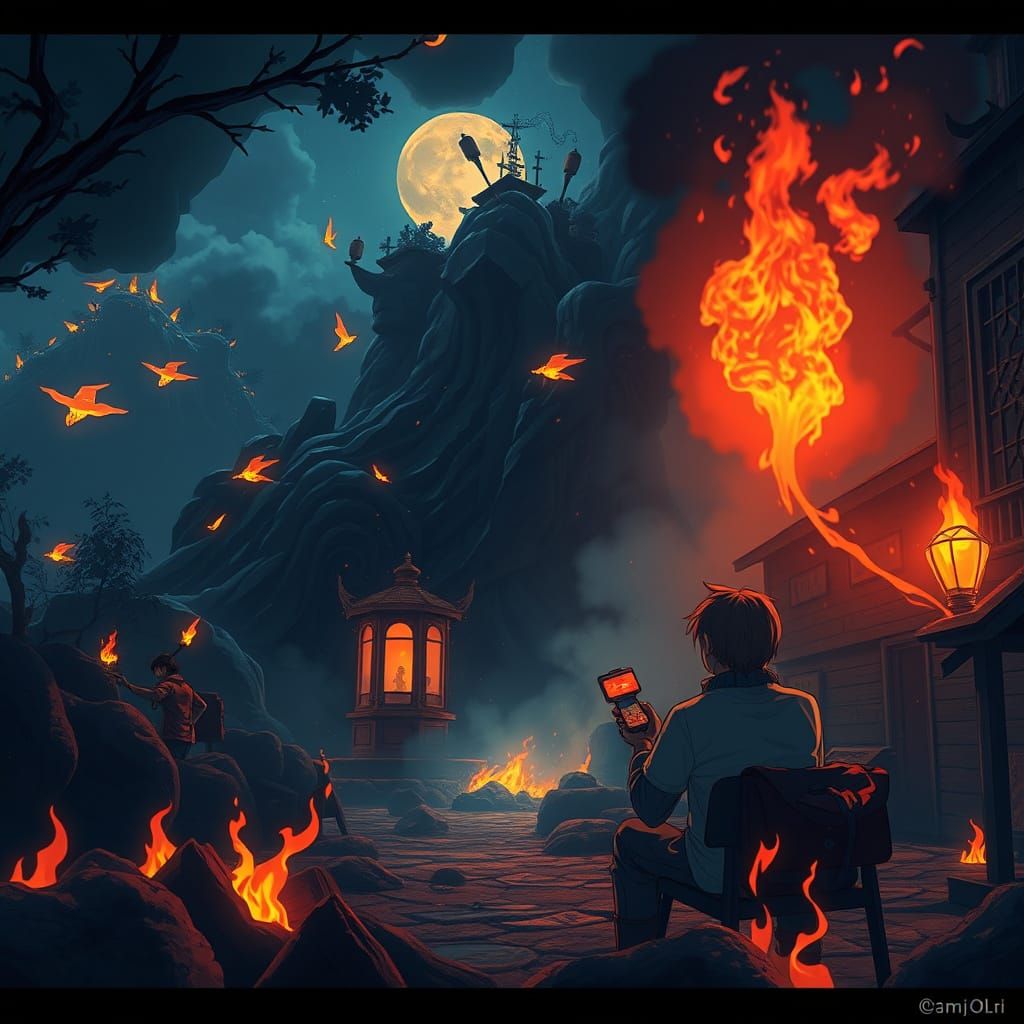 Surreal Flame Dancer in a Fiery Embrace