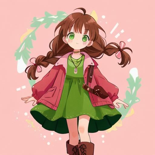 Young Woman with Braids, Red Jacket, and Pink Dress