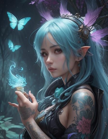 Bioluminescent Chibi Pixie in Fantasy Forest, Fantasycore Ar...