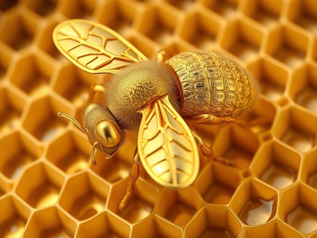 Golden Bee Creates Golden Honeycomb Masterpiece