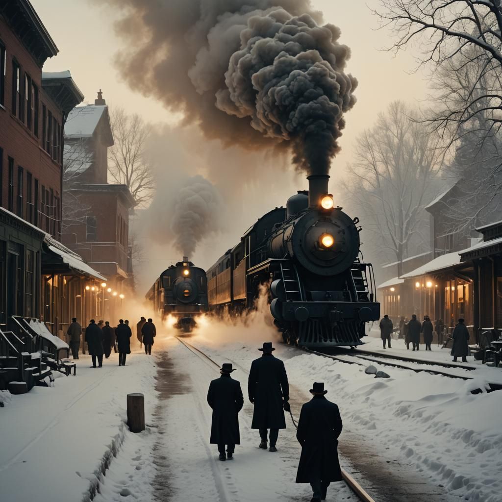 Dramatic Steam Train Arrival in Winter Snow