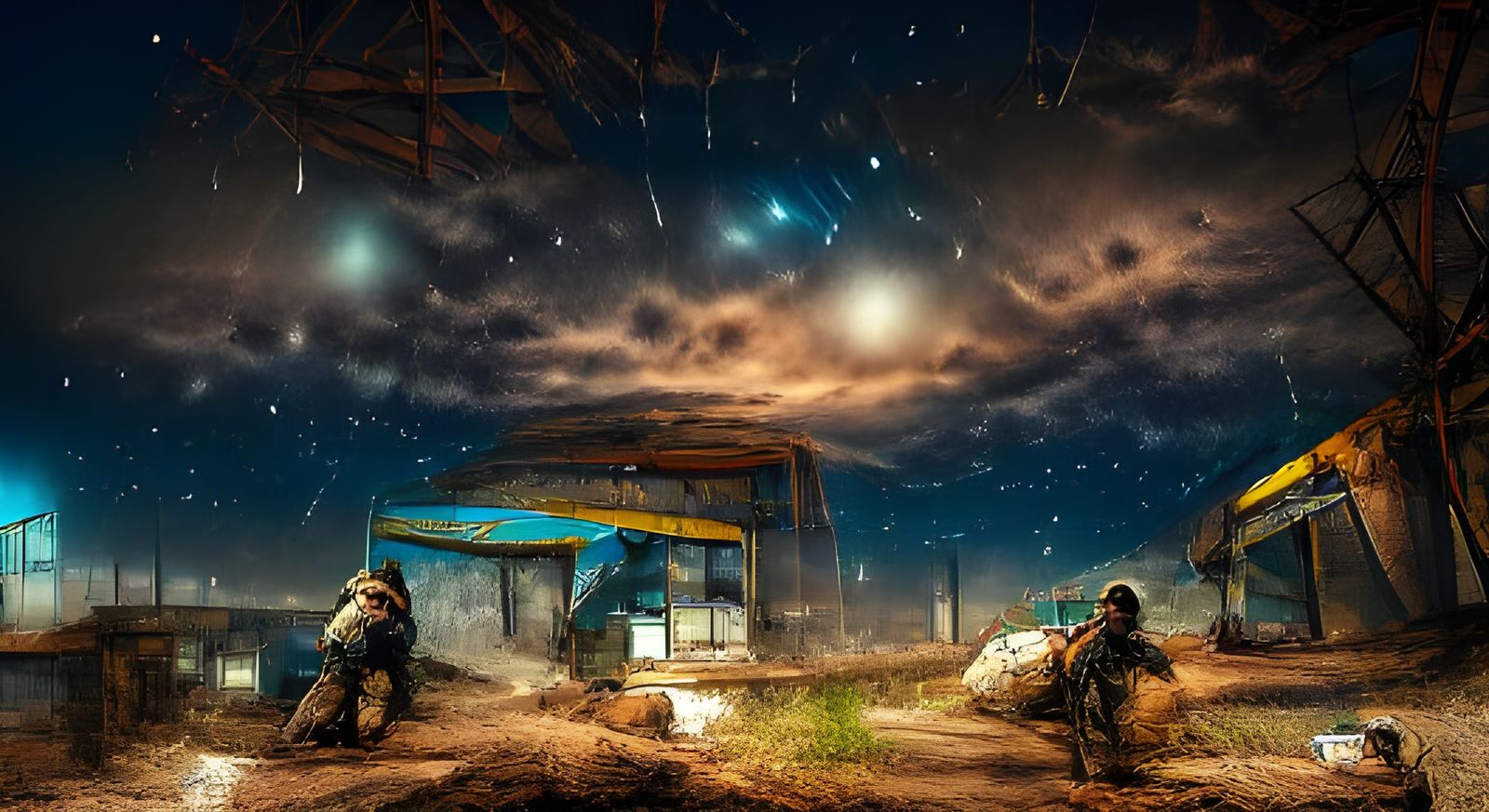 Post-Apocalyptic Landscape Under Starry Sky