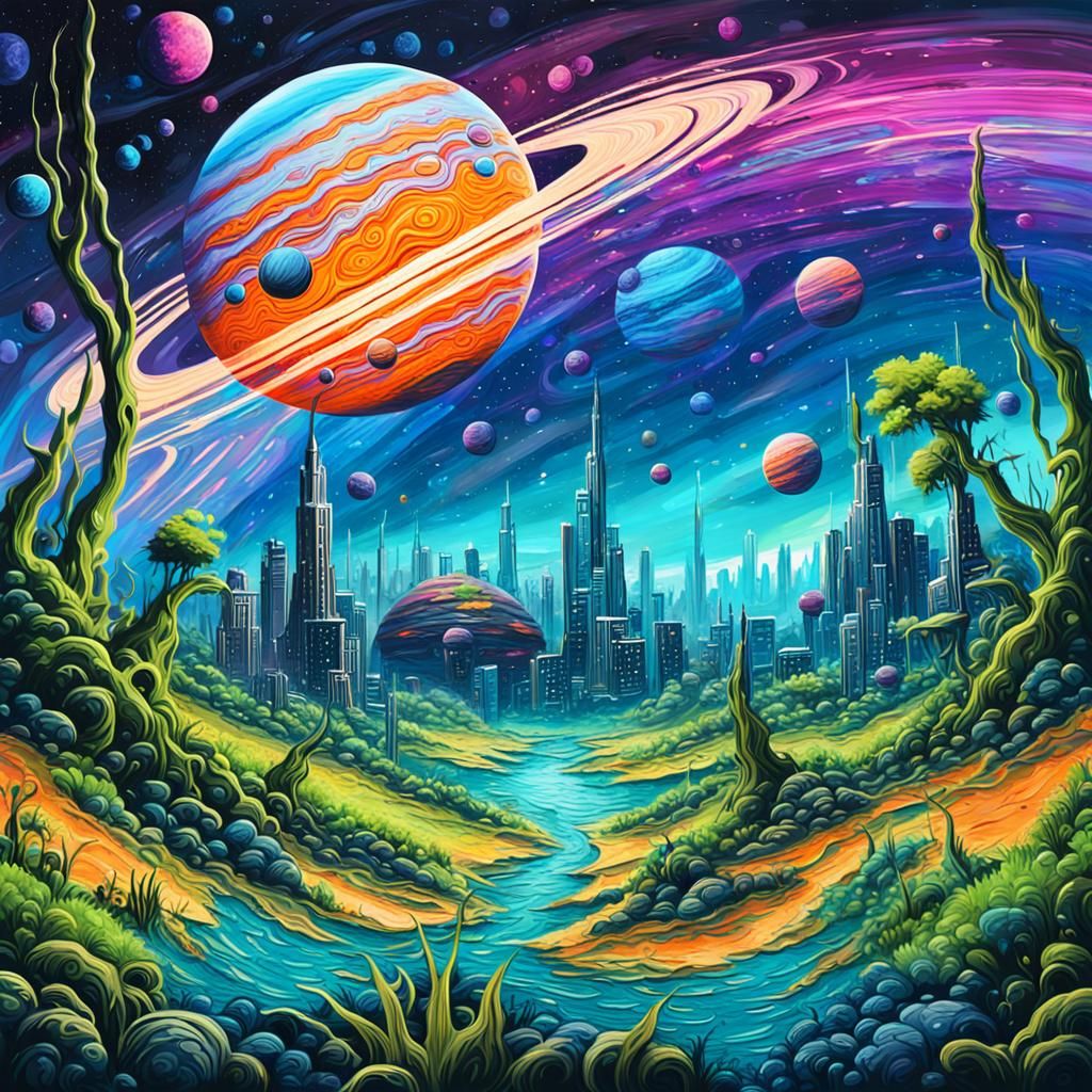 Alien City on Jupiter: Graffiti Splash Art