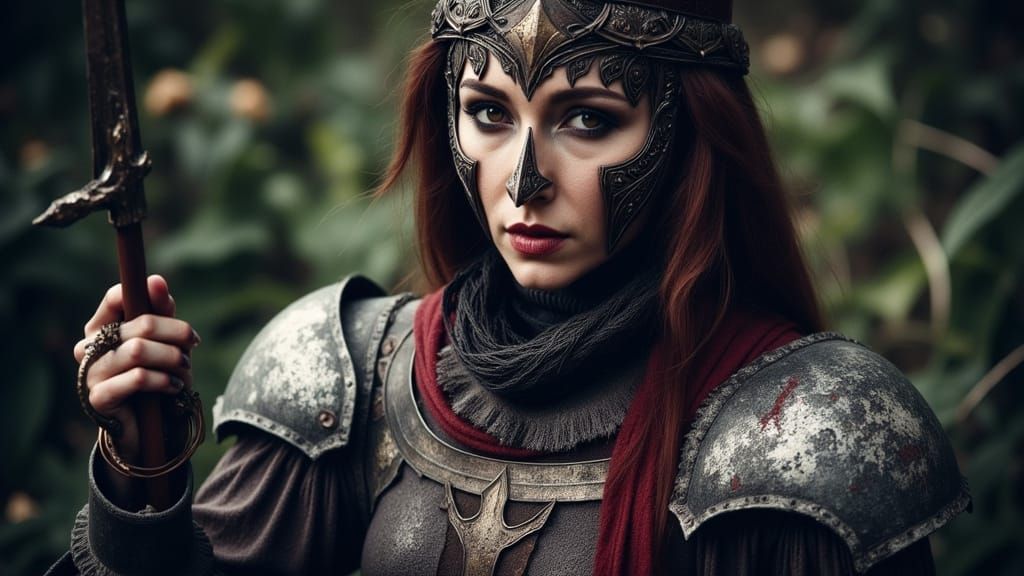 Medieval Maiden with Excalibur in Gothic Horror Style