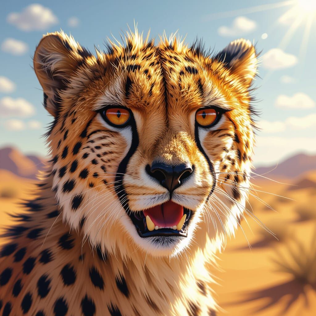 Cheetah Face in Desert Sunlight: Realistic Digital Art