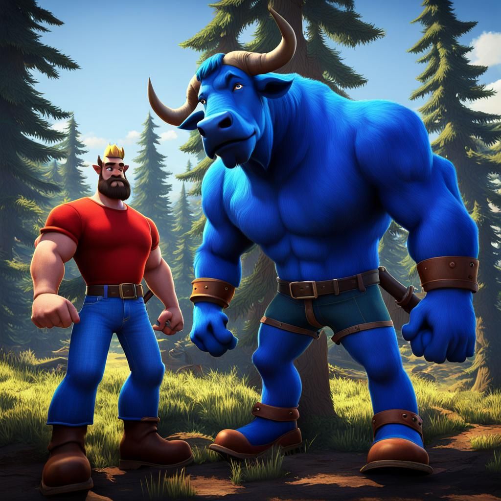 Paul Bunyan the tree logger and Babe the blue Ox