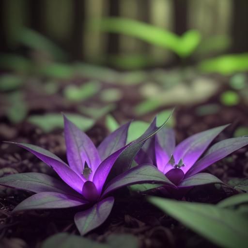 Glowing Purple Plant on Forest Floor