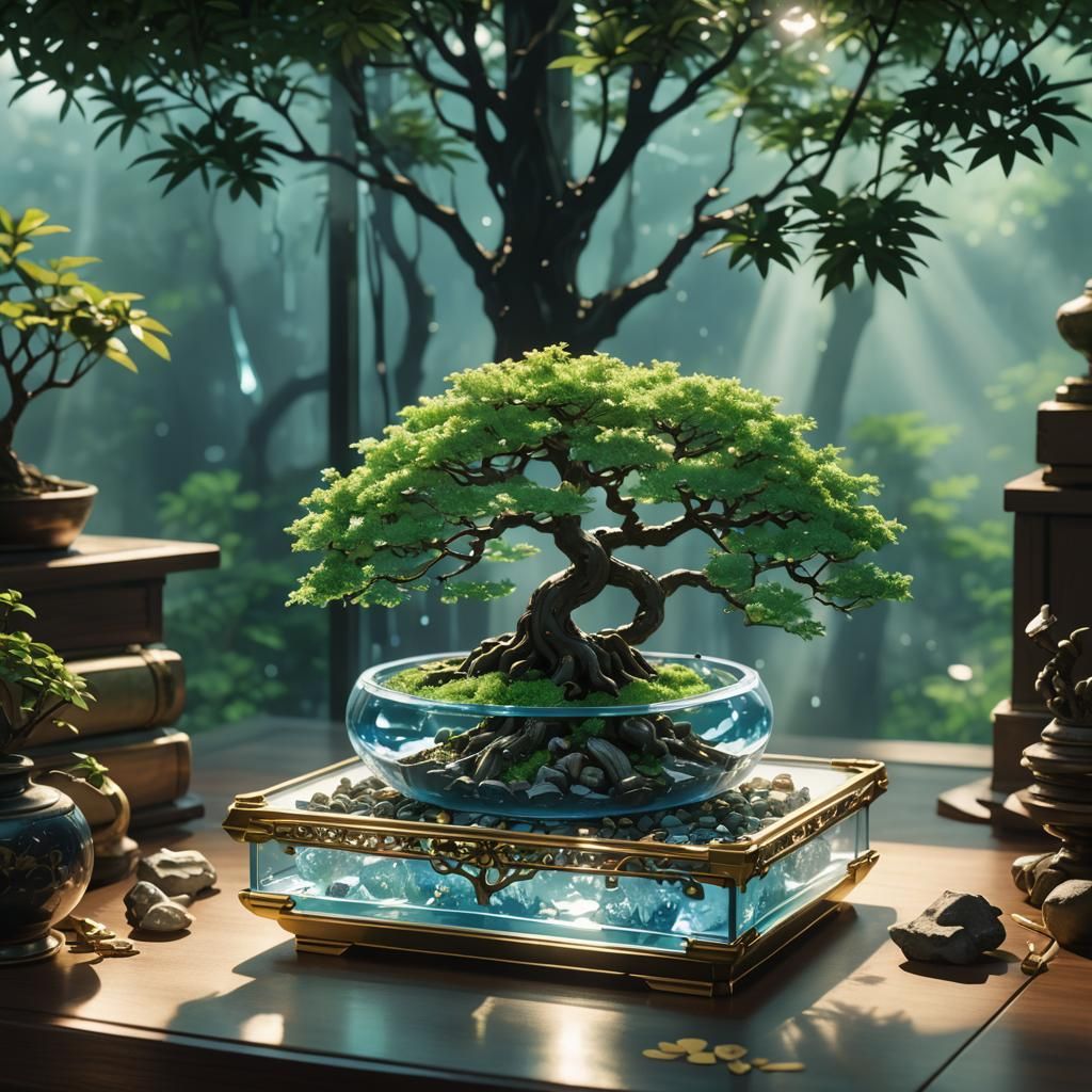 Glass Bonsai Tree in Jewelry Box, Anime Style
