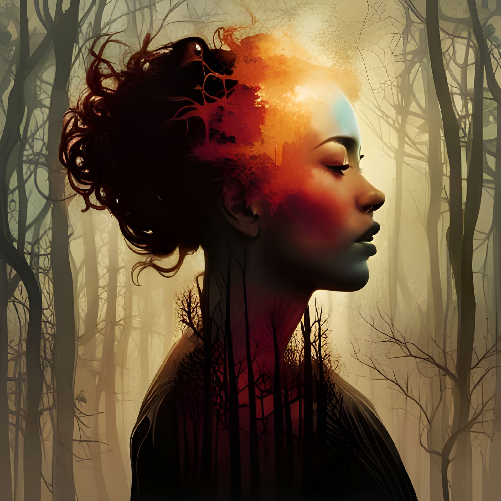 Silhouette Portrait with Forest Double Exposure