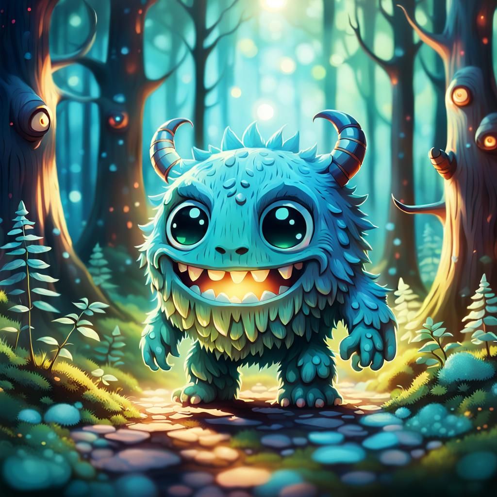 Chibi Monster in Dreamcore Forest, Miyazaki Style