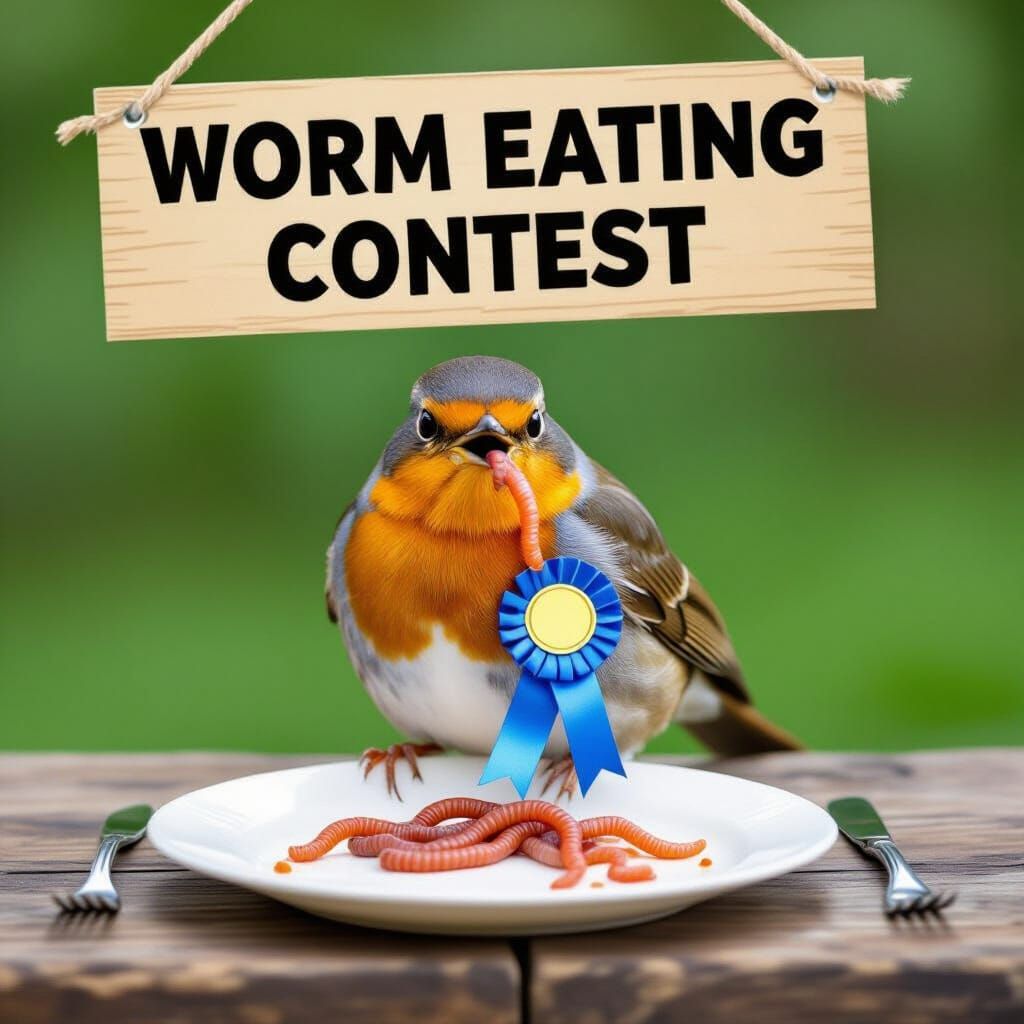 Robin Wins Worm Eating Contest