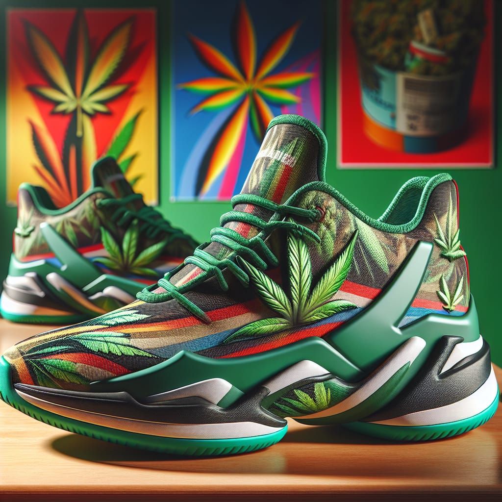 Hyperrealistic Marijuana-Themed Sneakers Concept Art