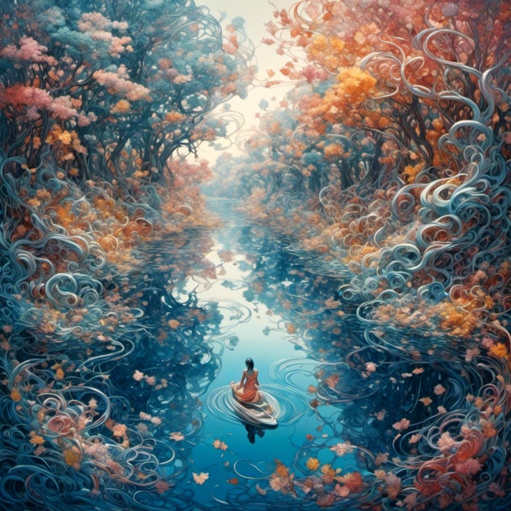 Dreamlike Lake Woman Illusion in Double Exposure