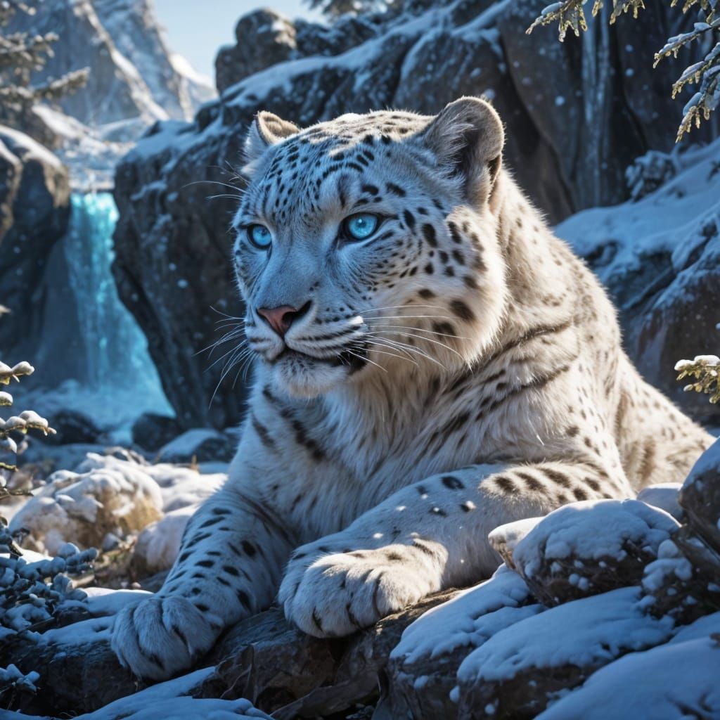Majestic Snow Leopard in Winter Wonderland
