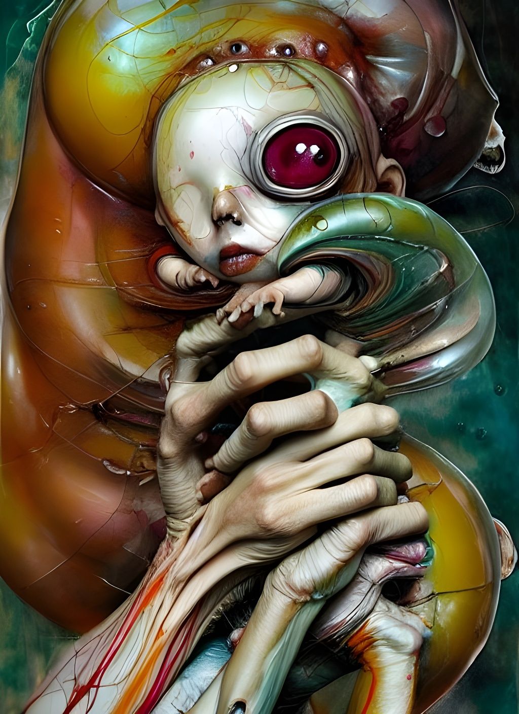 Grotesque Abstract Horror Art with Grabbing Hands