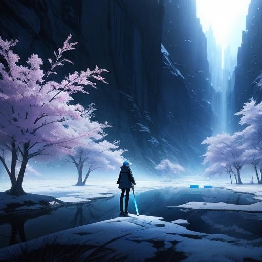 Anime Ice Sword in Studio Ghibli Style