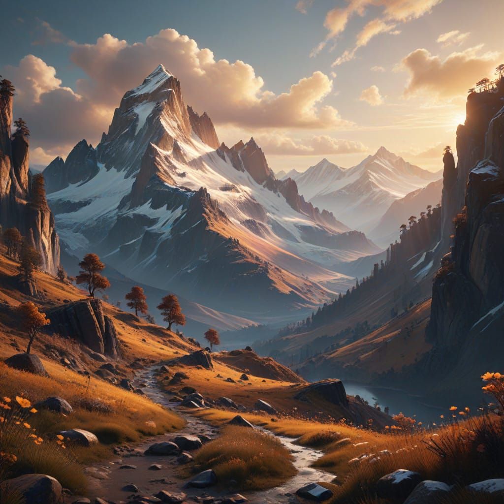 Majestic Mountain Range at Dawn, Unreal Engine 5 Style