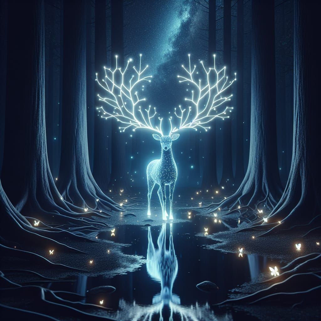 Mystical Glowing Deer in Forest Digital Art