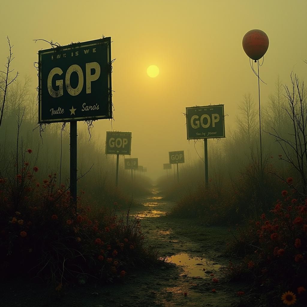 Eerie Decayed Political Landscape in Surrealist Style