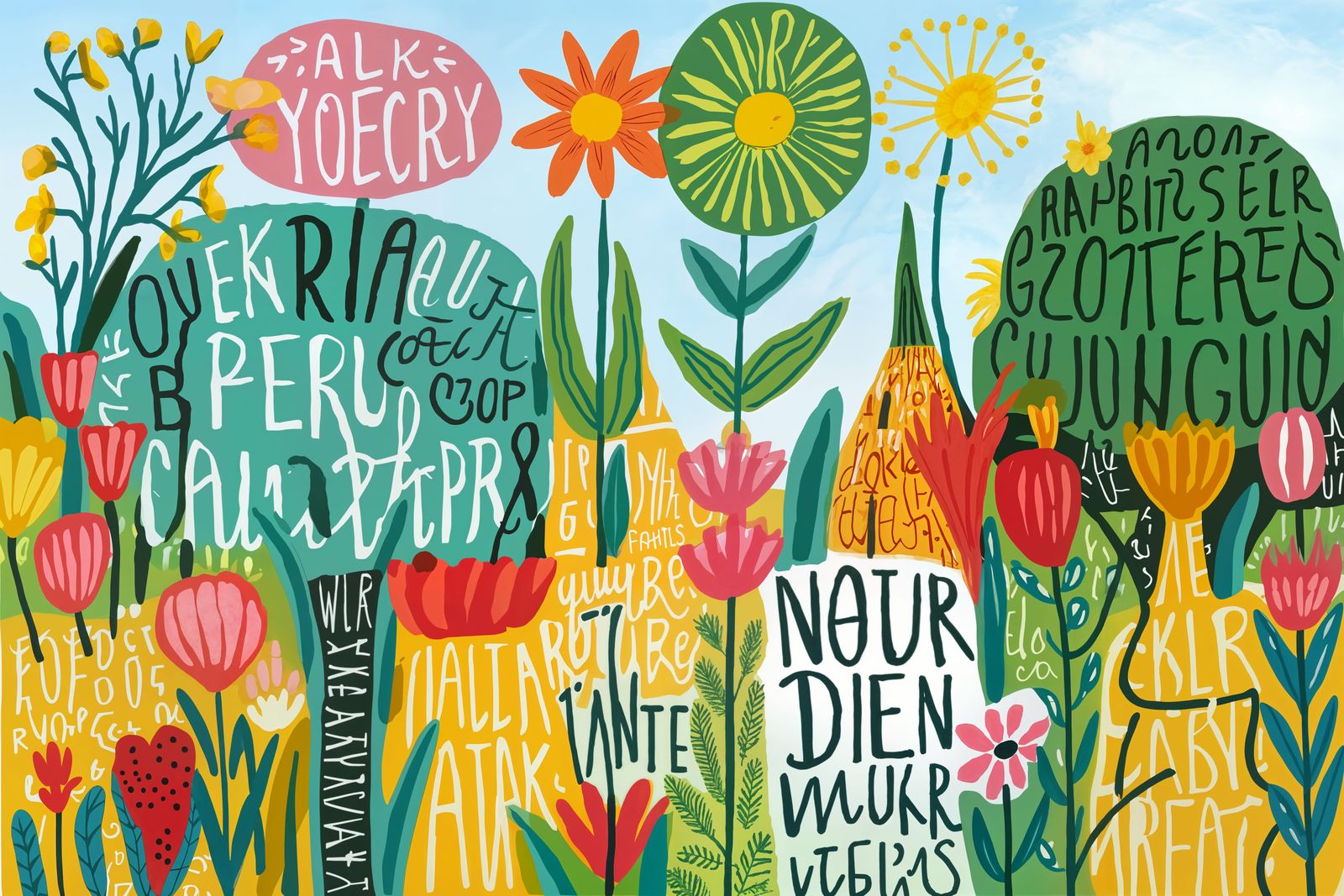Typographic Garden Blooms with Nature-Inspired Word Flowers