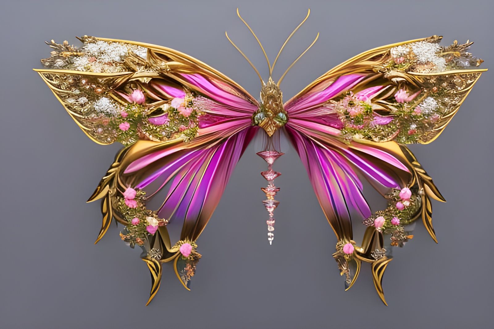 Pink and Gold Butterfly Digital Illustration