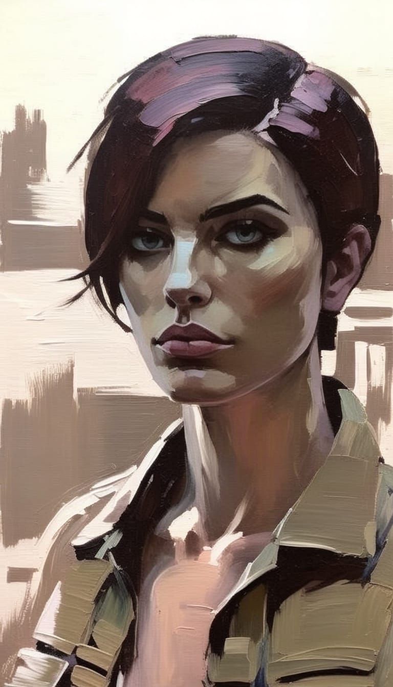 Goth Girl Portrait in Minimalist Impasto Style