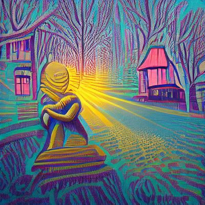 Holographic Pop Art Emptiness in Woodcut Style