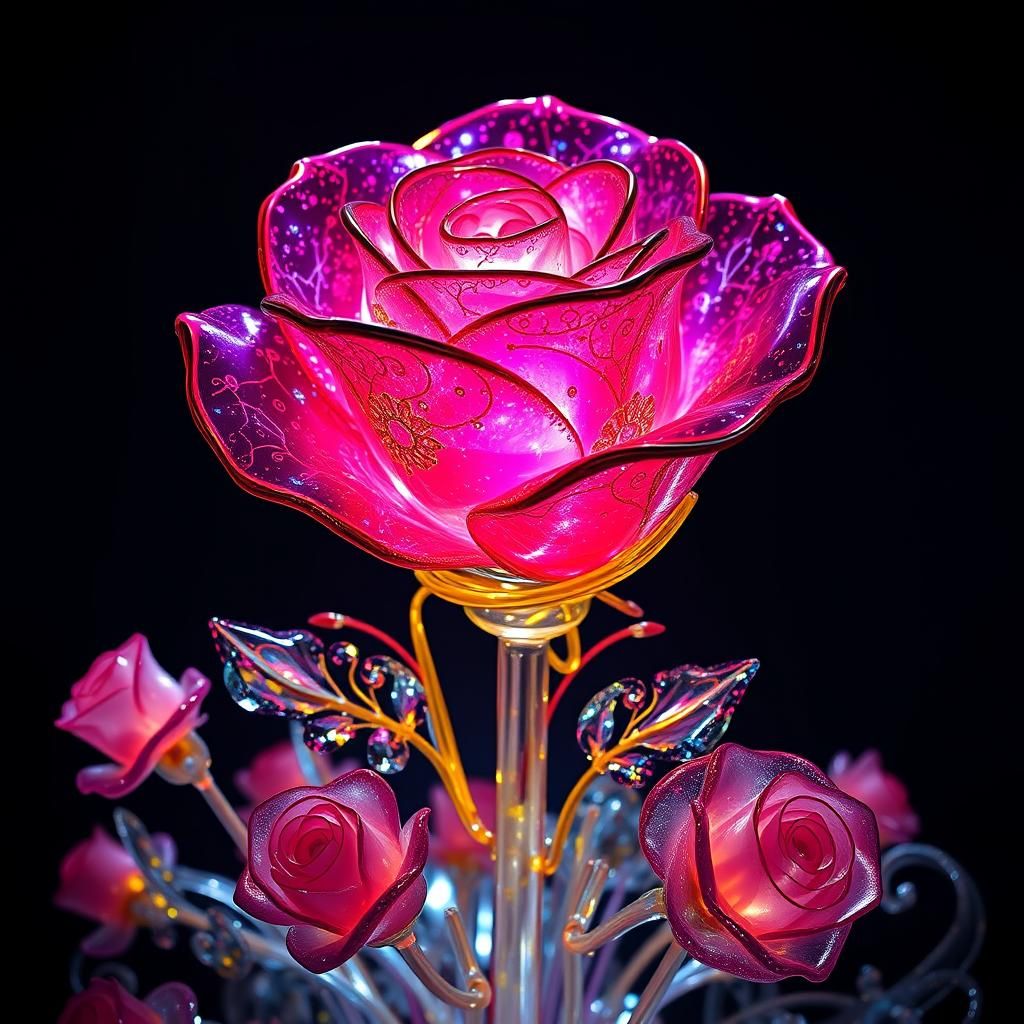 Magenta and Gold Glass Rose Sculpture
