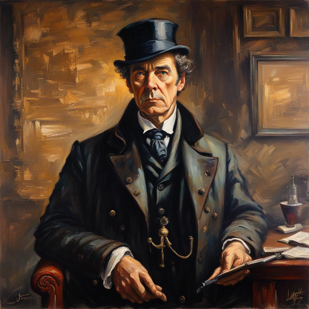 Victorian Sherlock Holmes Portrait as Oil Painting