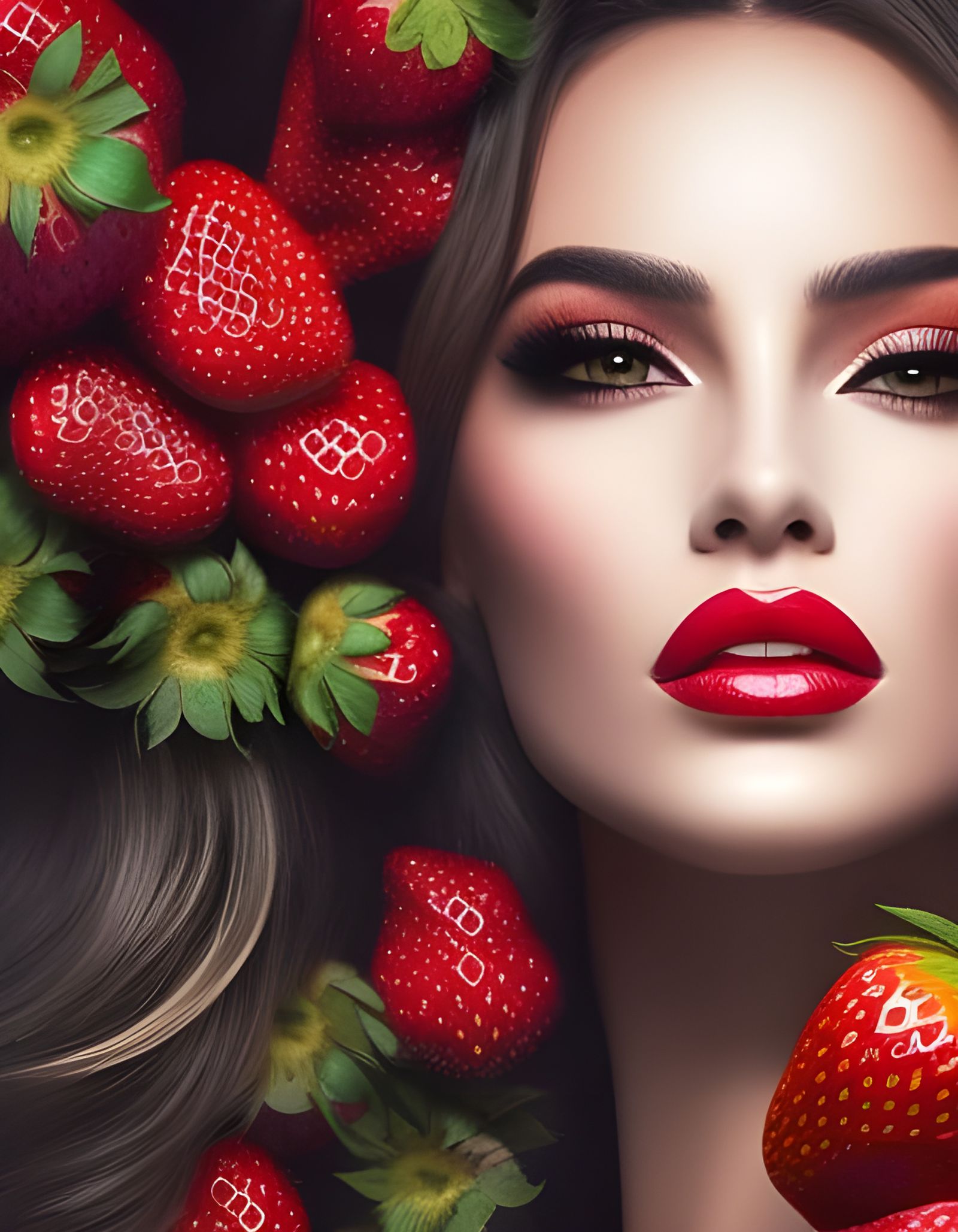 Hyperrealistic Strawberry Lips in Splash Art Style