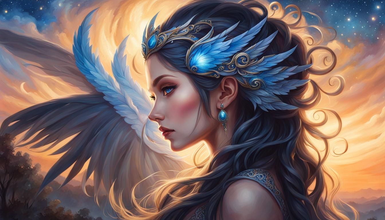 Beautiful Shadow Elf Portrait with Ornate Wings