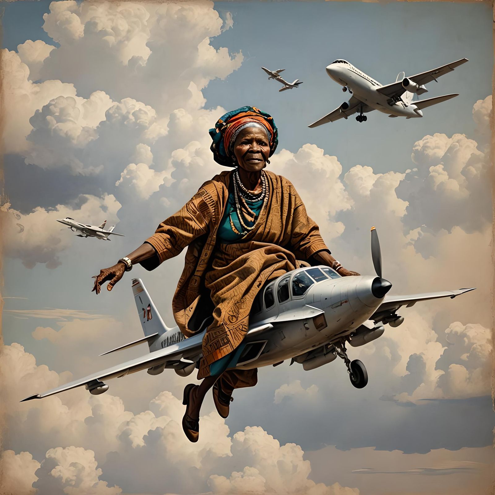 Elderly Woman Flies a Jet Plane