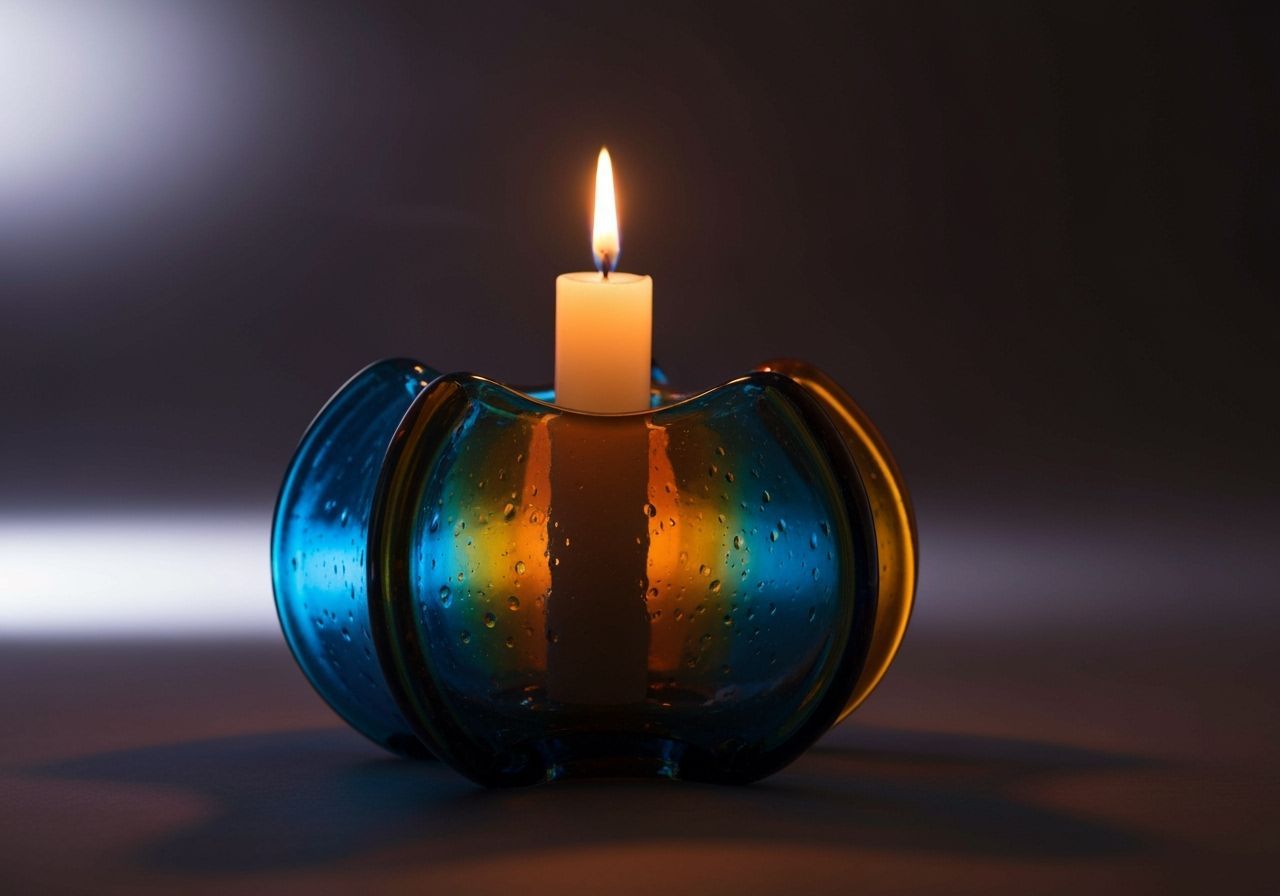 Vibrant Candle in Wavy Glass Holder