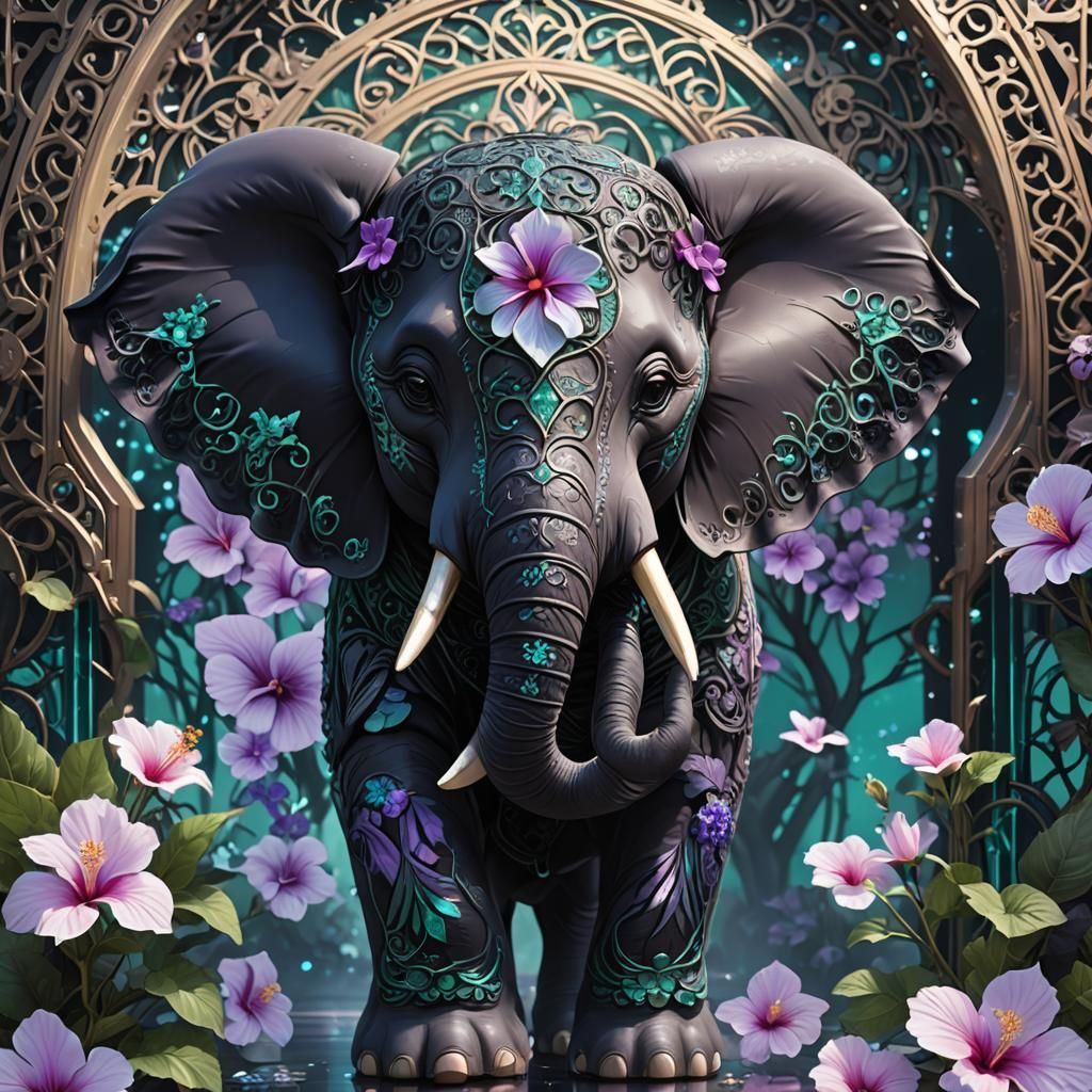 Opalescent Filigree Portal with Iridescent Elephant: 3D Anim...