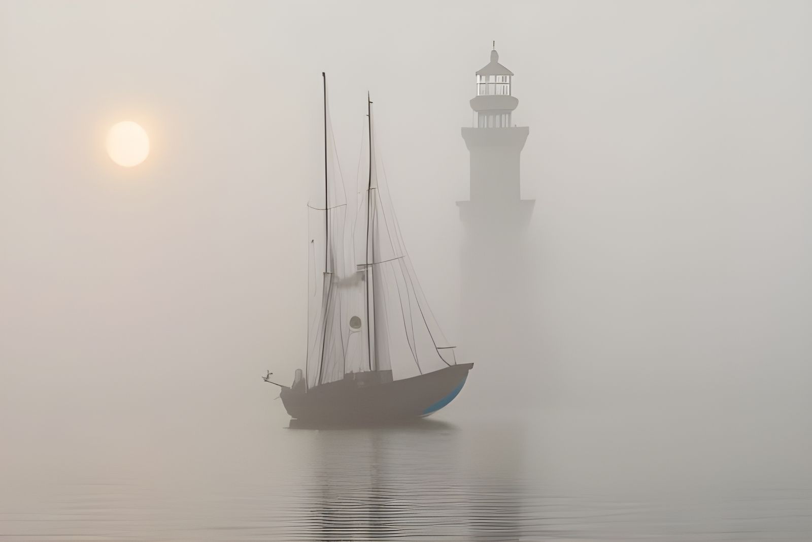 Old Sailing Boat in Foggy Istanbul Port